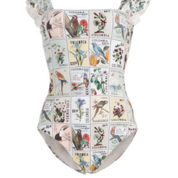 agua by agua bendita nativa ruffled printed swimsuit